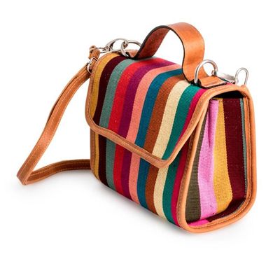 Alternate image for Classic Multicolor Leather-Accented 100 Cotton Sling Bag Nights of the Tropic