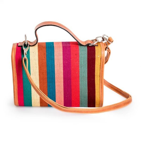 Alternate image for Classic Multicolor Leather-Accented 100 Cotton Sling Bag Nights of the Tropic