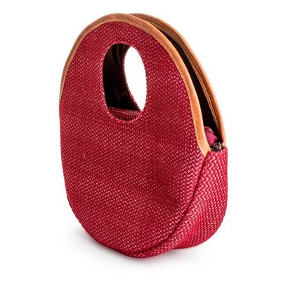 Alternate image for Round Caramel Leather-Accented Cotton Handle Bag in Red Romantic Circle