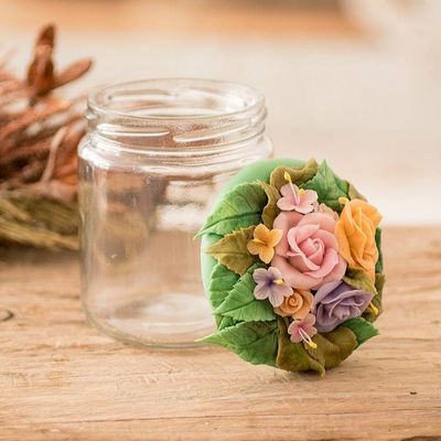 Alternate image for Hand-Painted Papier Mache Floral and Leaf Decorative Jar Among Flowers
