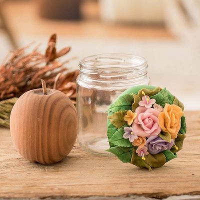 Alternate image for Hand-Painted Papier Mache Floral and Leaf Decorative Jar Among Flowers