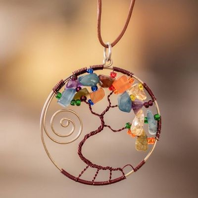 Alternate image for Nature-Themed Brown Multi-Gemstone Pendant Necklace Love Your Nature