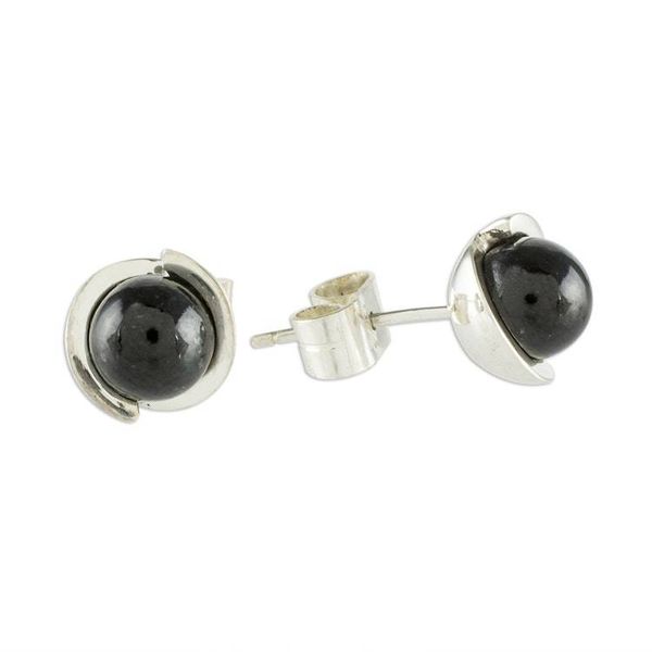 Alternate image for Black Jade Earrings from Guatemalan Artisan Black Magic Silhouette