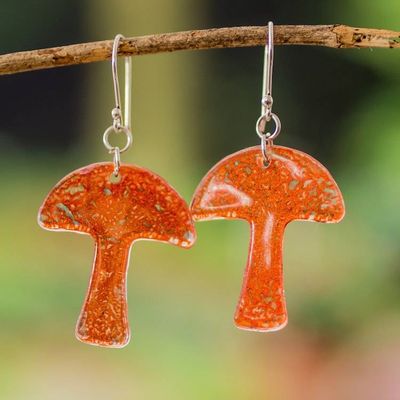 Primary image for Mushroom-Shaped Orange Recycled CD Dangle Earrings Tiny Nature in Orange