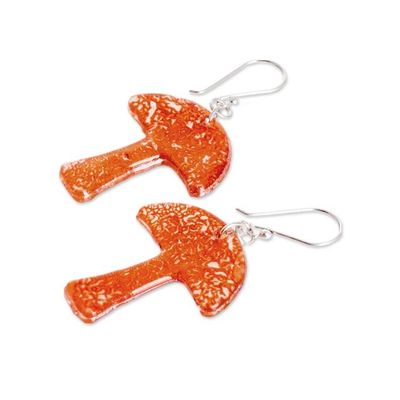 Alternate image for Mushroom-Shaped Orange Recycled CD Dangle Earrings Tiny Nature in Orange