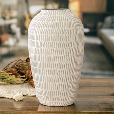 Primary image for Modern Textured Hand-Painted Ivory and Grey Ceramic Vase Natural Feel in Grey
