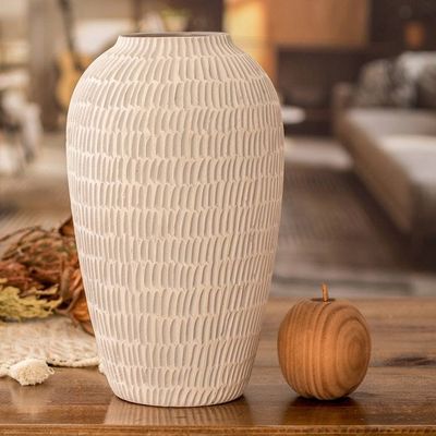 Alternate image for Modern Textured Hand-Painted Ivory and Grey Ceramic Vase Natural Feel in Grey