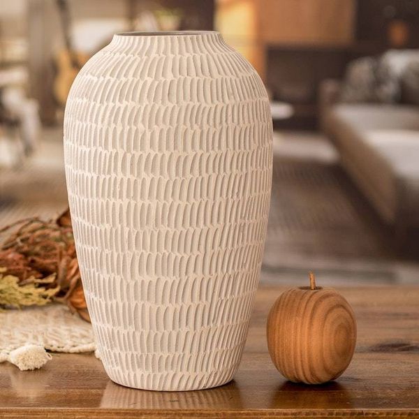 Alternate image for Modern Textured Hand-Painted Ivory and Grey Ceramic Vase Natural Feel in Grey