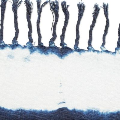 Alternate image for Tie-Dyed Indigo and White Cotton Scarf with Fringes Indigo Time