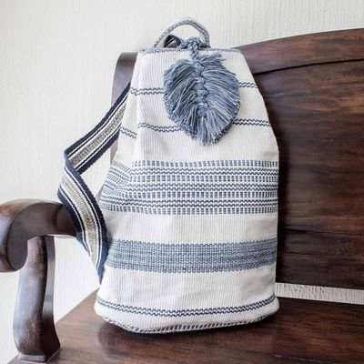 Primary image for Blue and Off-White Cotton Shoulder Bag 15 Inch Flowing River in Blue