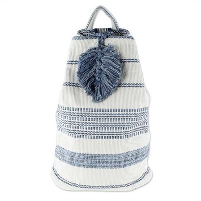 Alternate image for Blue and Off-White Cotton Shoulder Bag 15 Inch Flowing River in Blue