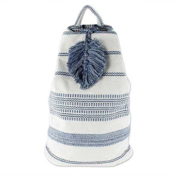 Alternate image for Blue and Off-White Cotton Shoulder Bag 15 Inch Flowing River in Blue