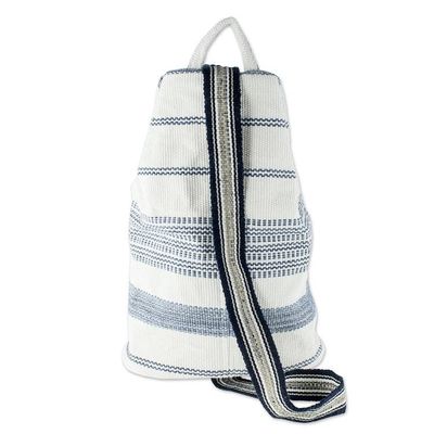 Alternate image for Blue and Off-White Cotton Shoulder Bag 15 Inch Flowing River in Blue