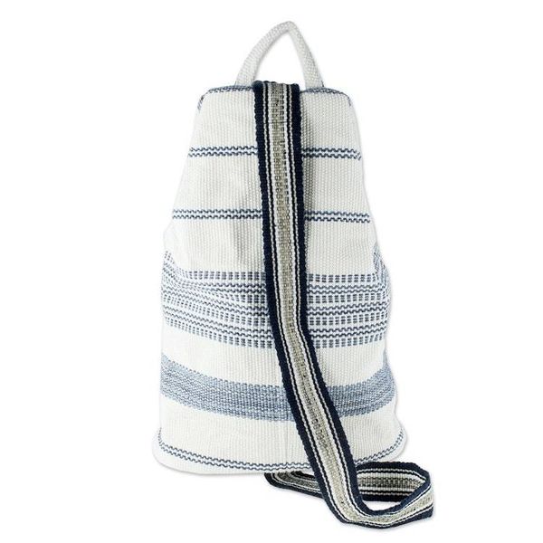 Alternate image for Blue and Off-White Cotton Shoulder Bag 15 Inch Flowing River in Blue
