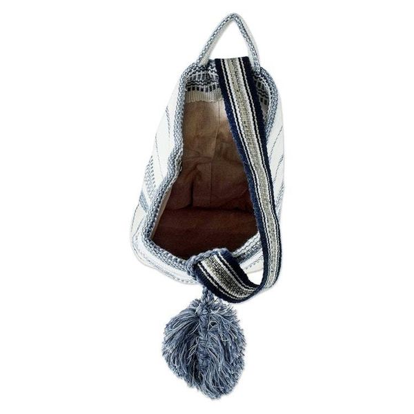 Alternate image for Blue and Off-White Cotton Shoulder Bag 15 Inch Flowing River in Blue