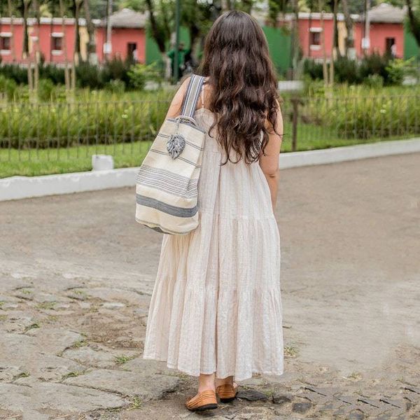 Alternate image for Blue and Off-White Cotton Shoulder Bag 15 Inch Flowing River in Blue