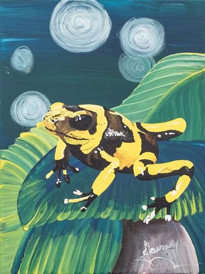 Alternate image for Stretched Impressionist Green and Yellow Frog Painting Golden Dart Frog
