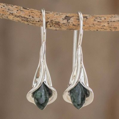 Alternate image for Silver and Jade Floral Drop Earrings from Guatemala Dark Green Calla Lilies