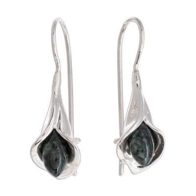 Alternate image for Silver and Jade Floral Drop Earrings from Guatemala Dark Green Calla Lilies
