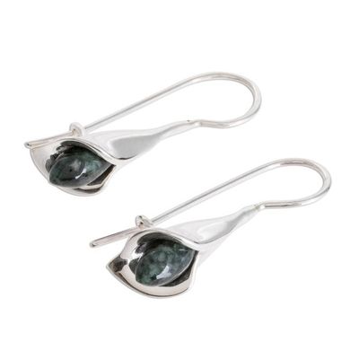 Alternate image for Silver and Jade Floral Drop Earrings from Guatemala Dark Green Calla Lilies