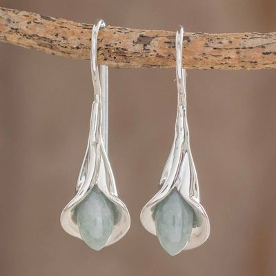 Alternate image for Jade and Silver Floral Drop Earrings from Guatemala Apple Green Calla Lilies