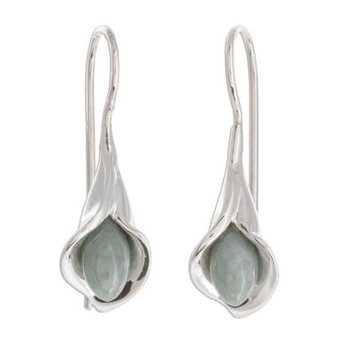 Alternate image for Jade and Silver Floral Drop Earrings from Guatemala Apple Green Calla Lilies