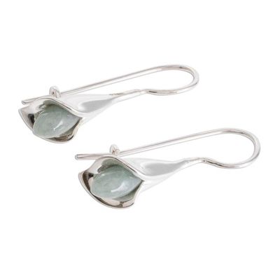 Alternate image for Jade and Silver Floral Drop Earrings from Guatemala Apple Green Calla Lilies