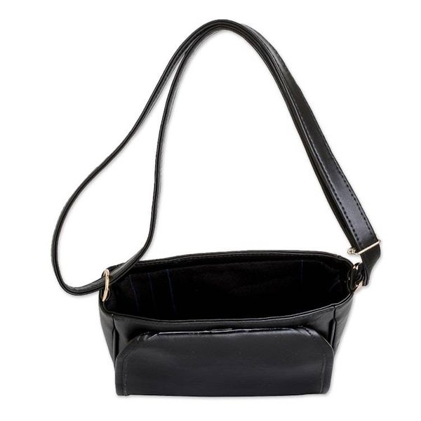 Alternate image for Black Faux Leather-Accented Striped Cotton Sling Bag Nocturnal Guatemala