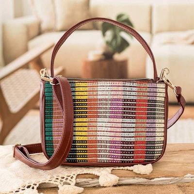 Alternate image for Faux Leather-Accented Colorful Striped Cotton Shoulder Bag Paths of This Land
