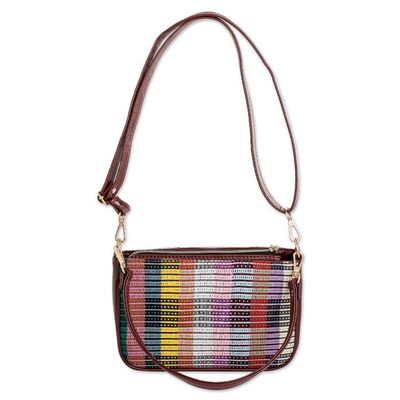 Alternate image for Faux Leather-Accented Colorful Striped Cotton Shoulder Bag Paths of This Land
