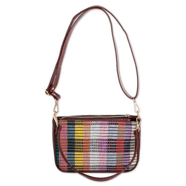 Alternate image for Faux Leather-Accented Colorful Striped Cotton Shoulder Bag Paths of This Land