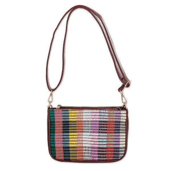 Alternate image for Faux Leather-Accented Colorful Striped Cotton Shoulder Bag Paths of This Land