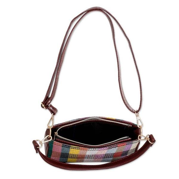 Alternate image for Faux Leather-Accented Colorful Striped Cotton Shoulder Bag Paths of This Land