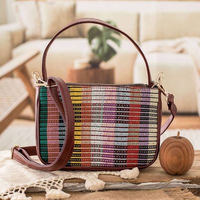 Alternate image for Faux Leather-Accented Colorful Striped Cotton Shoulder Bag Paths of This Land