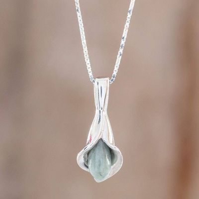 Alternate image for Lily Shaped Pendant Necklace with Light Green Jade Mixco Lily in Light Green