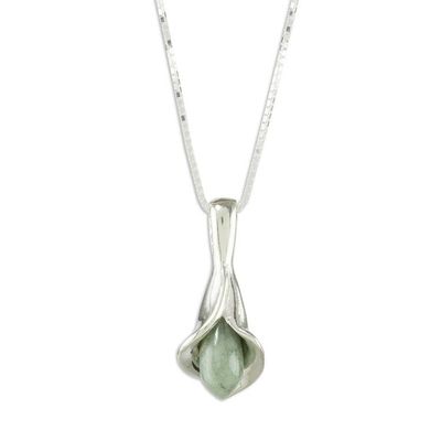 Alternate image for Lily Shaped Pendant Necklace with Light Green Jade Mixco Lily in Light Green