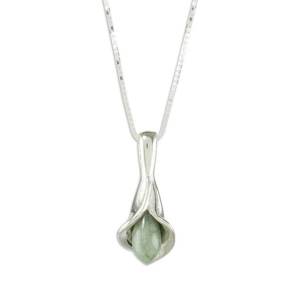 Alternate image for Lily Shaped Pendant Necklace with Light Green Jade Mixco Lily in Light Green