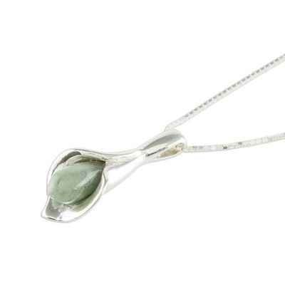 Alternate image for Lily Shaped Pendant Necklace with Light Green Jade Mixco Lily in Light Green