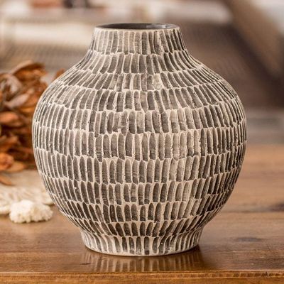 Primary image for Hand-Painted Textured Ceramic Vase in Ivory and Black Exquisite Shape in Black