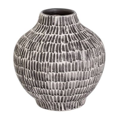 Alternate image for Hand-Painted Textured Ceramic Vase in Ivory and Black Exquisite Shape in Black