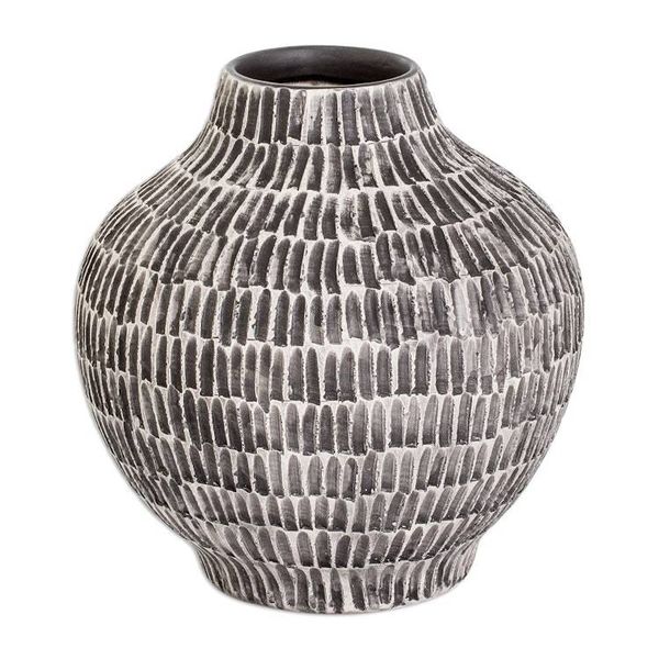 Alternate image for Hand-Painted Textured Ceramic Vase in Ivory and Black Exquisite Shape in Black