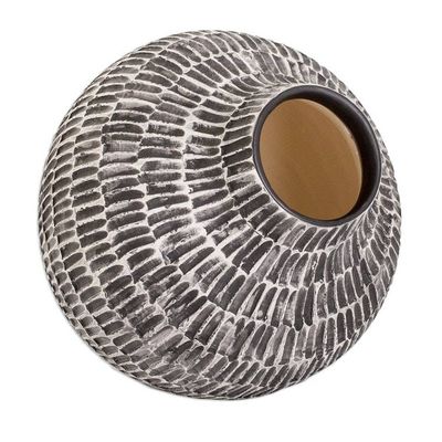 Alternate image for Hand-Painted Textured Ceramic Vase in Ivory and Black Exquisite Shape in Black