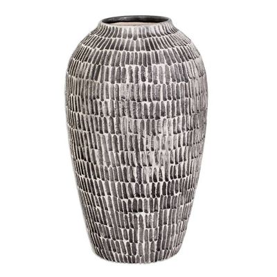 Alternate image for Modern Textured Hand-Painted Ivory and Black Ceramic Vase Natural Feel in Black