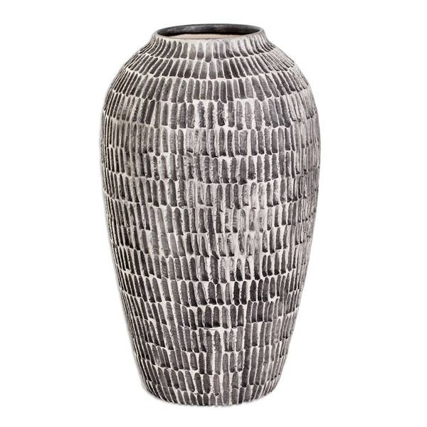 Alternate image for Modern Textured Hand-Painted Ivory and Black Ceramic Vase Natural Feel in Black