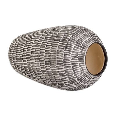Alternate image for Modern Textured Hand-Painted Ivory and Black Ceramic Vase Natural Feel in Black