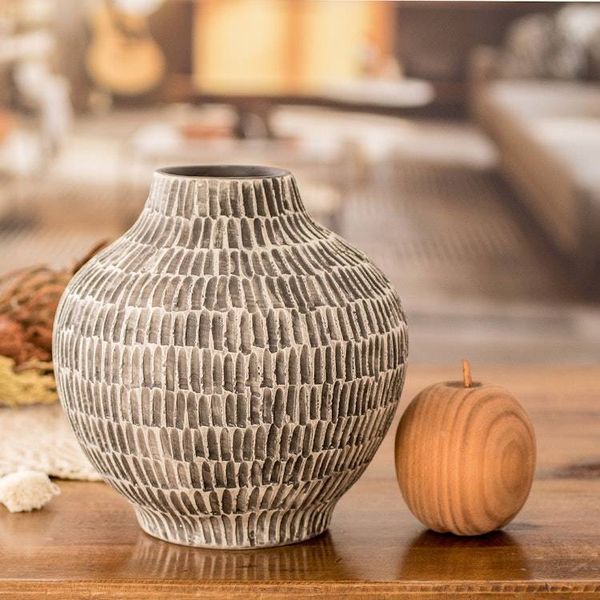 Alternate image for Hand-Painted Textured Ceramic Vase in Ivory and Black Exquisite Shape in Black