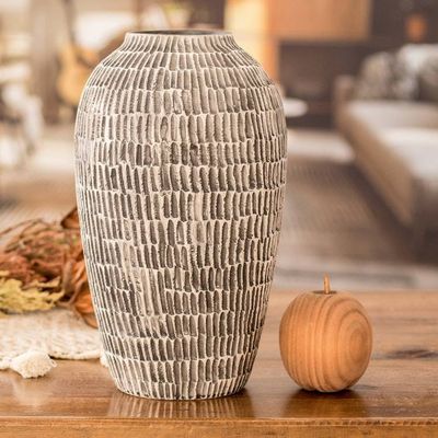 Alternate image for Modern Textured Hand-Painted Ivory and Black Ceramic Vase Natural Feel in Black