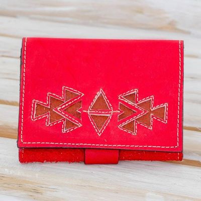 Alternate image for Geometric Leather Wallet in Paprika from Nicaragua Lively Culture in Paprika
