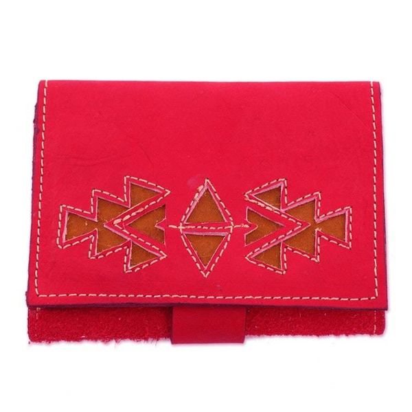 Alternate image for Geometric Leather Wallet in Paprika from Nicaragua Lively Culture in Paprika