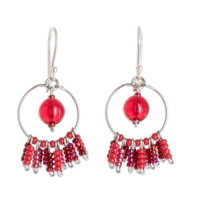 Alternate image for Red Beaded Stainless Steel and Sterling Silver Earrings Red Waterfall